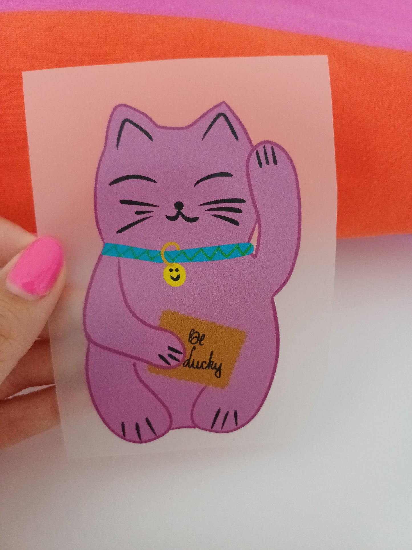 BÜGELBILD Winkekatze pink